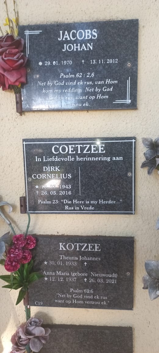 JACOBS Johan 1970-2012 :: COETZEE Dirk Cornelius 1943-2016