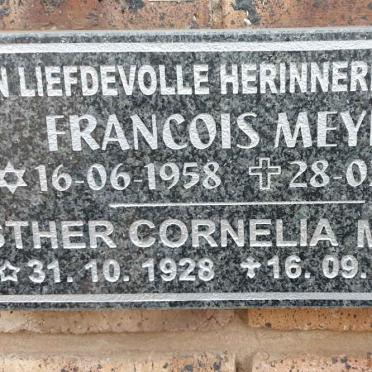 MEYER Francois 1958-2010 &amp; Esther Cornelia 1928-2018