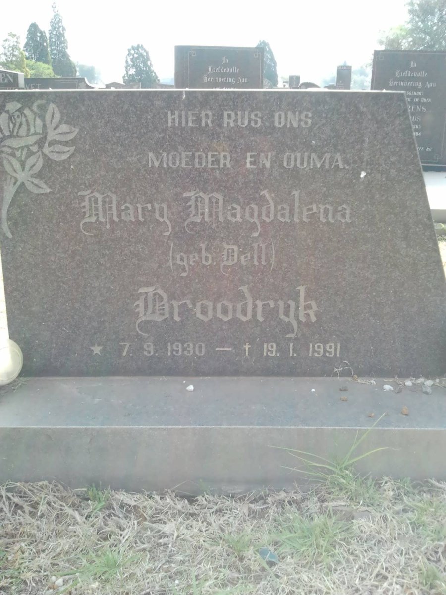 BROODRYK Mary Magdalena nee DELL 1930-1991