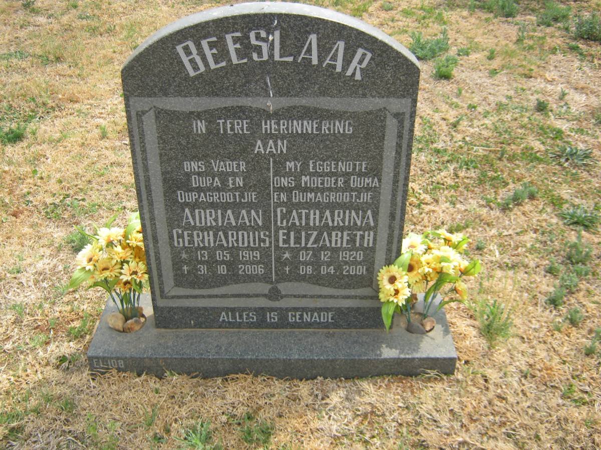 BEESLAAR Adriaan Gerhardus 1919-2006 & Catharina Elizabeth 1920-2001