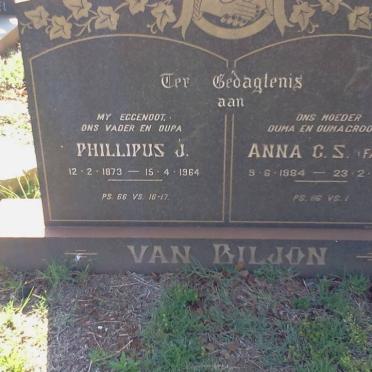 BILJON Phillipus J., van 1873-1964 &amp; Anna C.S. FAURIE 1884-1972