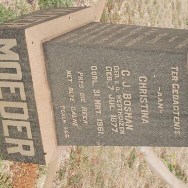 BOSMAN C.J. nee V.D. WESTHUIZEN 1877-1961