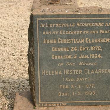 CLAASSENS Johan Christiaan 1872-1934 &amp; Helena Hester SMIT 1977-1963