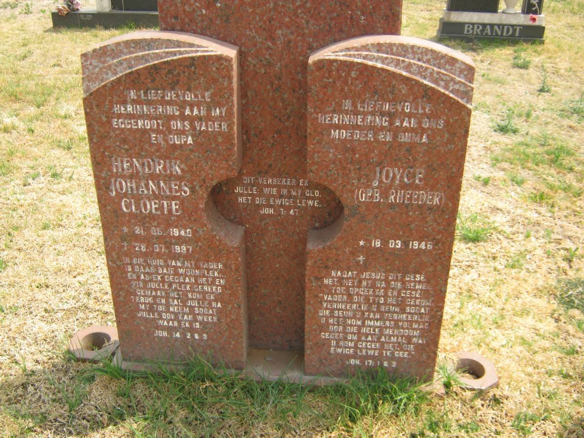 CLOETE Hendrik Johannes 1940-1997 & Joyce RHEEDER 1946-