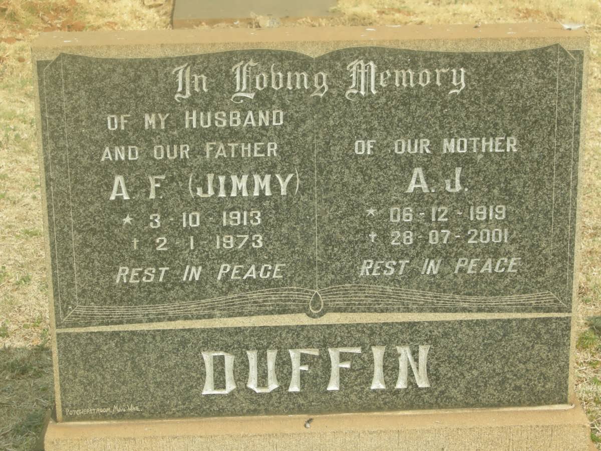 DUFFIN A.F. 1913-1973 &amp; A.J. 1919-2001