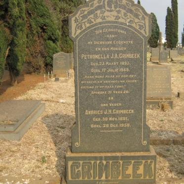 GRIMBEEK Andries J.H. 1891-1958 &amp; Petronella J.A. 1893-1948