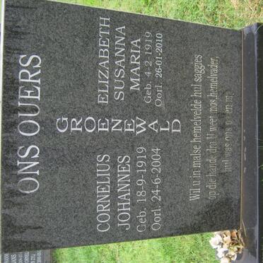 GROENEWALD Cornelius Johannes 1919-2004 &amp; Elizabeth Susanna Maria 1919-2010