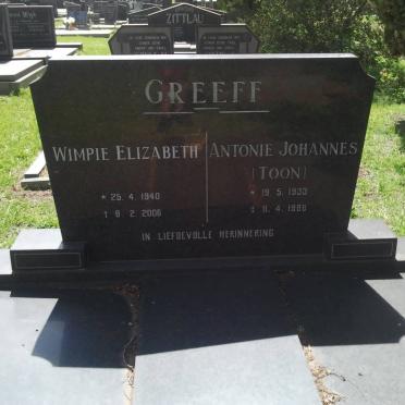GREEFF Antonie Johannes 1933-1986 &amp; Wimpie Elizabeth 1940-2006