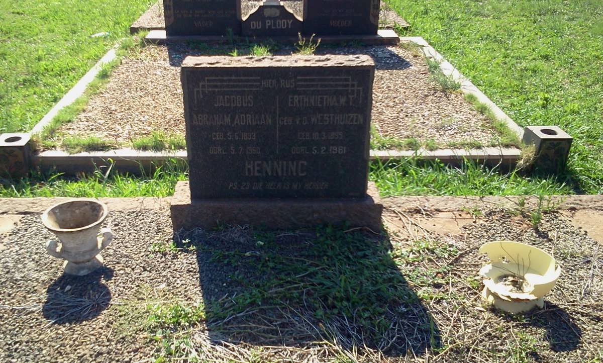 HENNING Jacobus Abraham Adriaan 1893-1960 &amp; Erthnietha W.T. VAN DER WESTHUIZEN 1899-1961