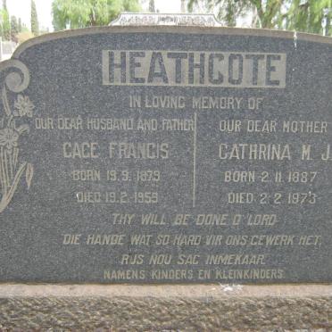 HEATHCOTE Gage Francis 1879-1959 &amp; Cathrina M.J. 1887-1973