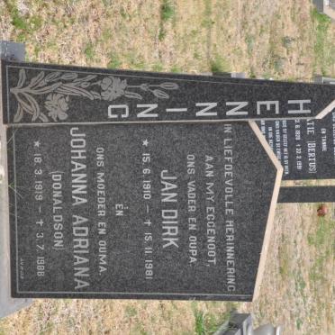 HENNING Jan Dirk 1910-1981 &amp; Johanna Adriana DONALDSON 1918-1988