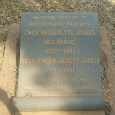 JACKES Rodon Henry Moncriêff 1877-1951 &amp;  Emily Antoenette SHONE 1892-1941