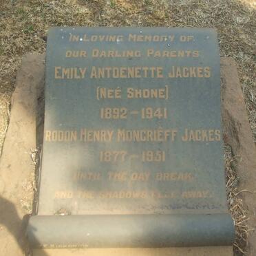 JACKES Rodon Henry Moncriêff 1877-1951 &amp;  Emily Antoenette SHONE 1892-1941