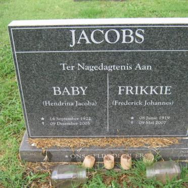 JACOBS Frederick Johannes 1919-2007 &amp; Hendrina Jacoba 1922-2005