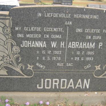 JORDAAN Abraham P.S. 1905-1993 &amp; Johanna W.H. 1903-1978
