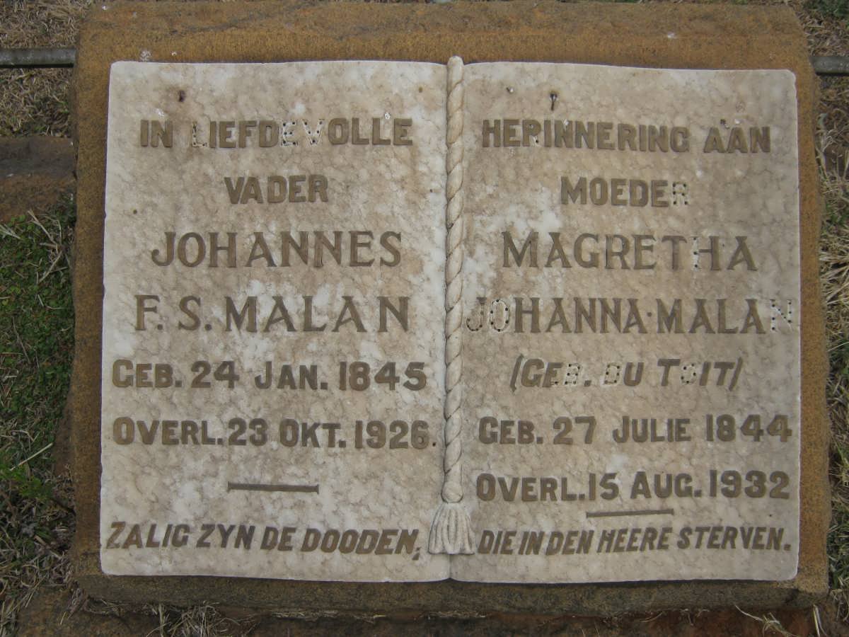 MALAN Johannes F.S. 1845-1926 & Margretha Johanna DU TOIT 1844-1932