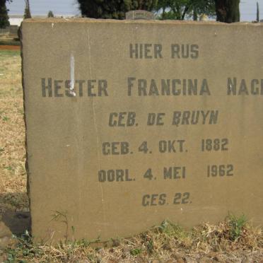 NAGEL Hester Francina nee DE BRUYN 1882-1962