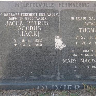 OLIVIER Jacob Petrus Jacobus 1932-1994 :: OLIVIER Thomas 1953-1983 &amp; Mary Magdalena 1934-