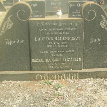 ODENDAAL Lourens Badenhorst 1904-1974 &amp; Magaretha Maria Elizabeth 1915-1980