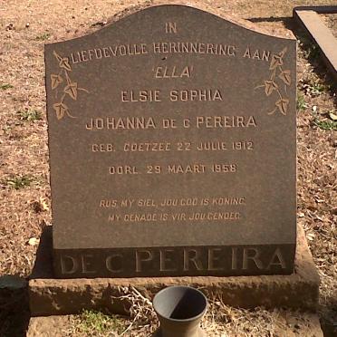 PEREIRA Elsie Sophia Johanna, de C. nee COETZEE 1912-1958