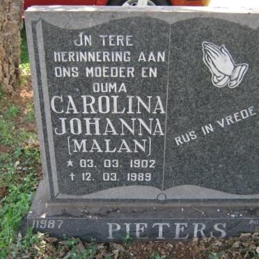 PIETERS Carolina Johanna voorheen MALAN nee BOONZAAIER 1902-1989