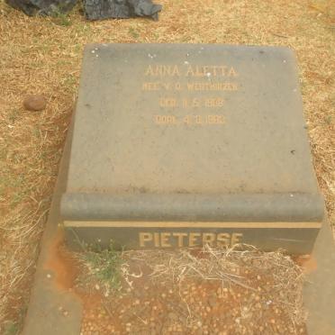 PIETERSE Anna Aletta nee V.D. WESTHUIZEN 1908-1963