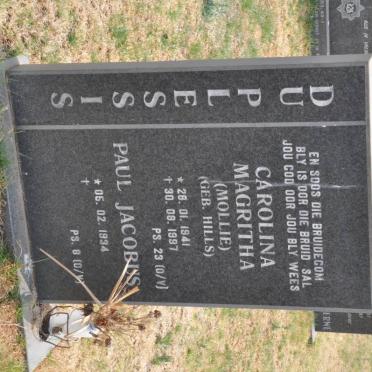 PLESSIS Paul Jacobus, du 1934- &amp; Carolina Magritha HILLS 1941-1997
