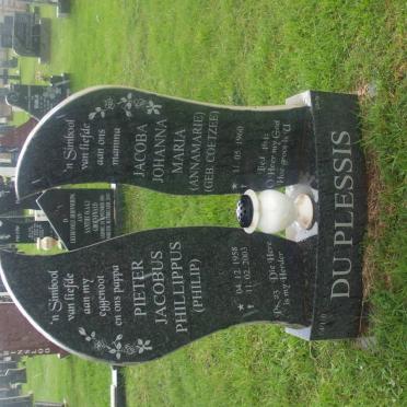 PLESSIS Pieter Jacobus Phillippus, du 1958-2003 &amp; Jacoba Johanna Maria COETZEE 1960-