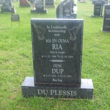 PLESSIS Dup, du 1928-2003 :: DU PLESSIS Ria nee DE JONGH 1946-2004