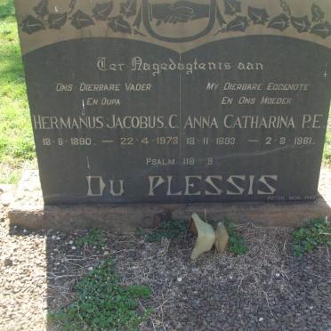 PLESSIS Hermanus Jacobus C., du 1890-1973 &amp; Anna Catharina P.E. 1893-1961