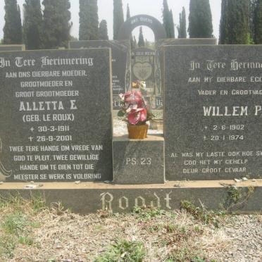 ROODT Willem P. 1902-1974 &amp; Alletta E. LE ROUX 1911-2001