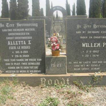 ROODT Willem P. 1902-1974 &amp; Alletta E. LE ROUX 1911-2001