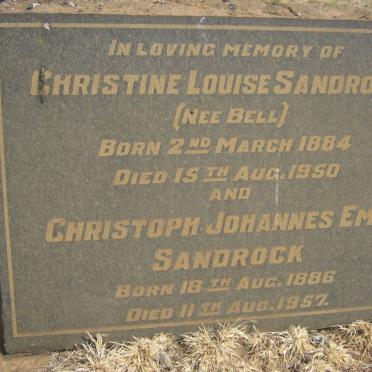 SANDROCK Christoph Johannes Emil 1886-1957 &amp; Christine Louise BELL 1884-1950