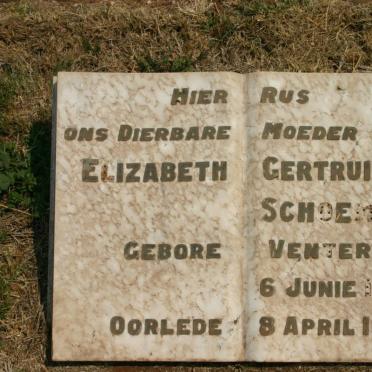 SCHOEMAN Elizabeth Gertruida nee VENTER 1884-1958