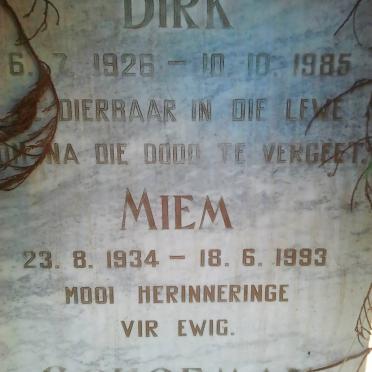 SCHOEMAN Dirk 1926-1985 &amp; Miem 1934-1993