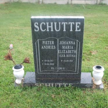 SCHUTTE Pieter Andries 1917-2009 &amp; Johanna Maria Elizabeth BOTHA 1927-