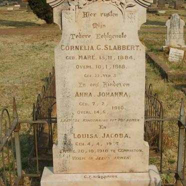SLABBERT Cornelia C. nee MARÉ 1884-1918 :: SLABBERT Louisa Jacoba 1907-1918 :: SLABBERT Anna Johanna 1910-1910