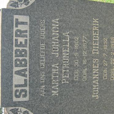 SLABBERT Johannes Diederik 1892-1965 &amp; Martha Johanna Petronella 1902-1977