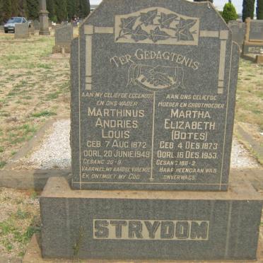 STRYDOM Marthinus Andries Louis 1872-1949 &amp; Martha Elizabeth BOTES 1873-1953