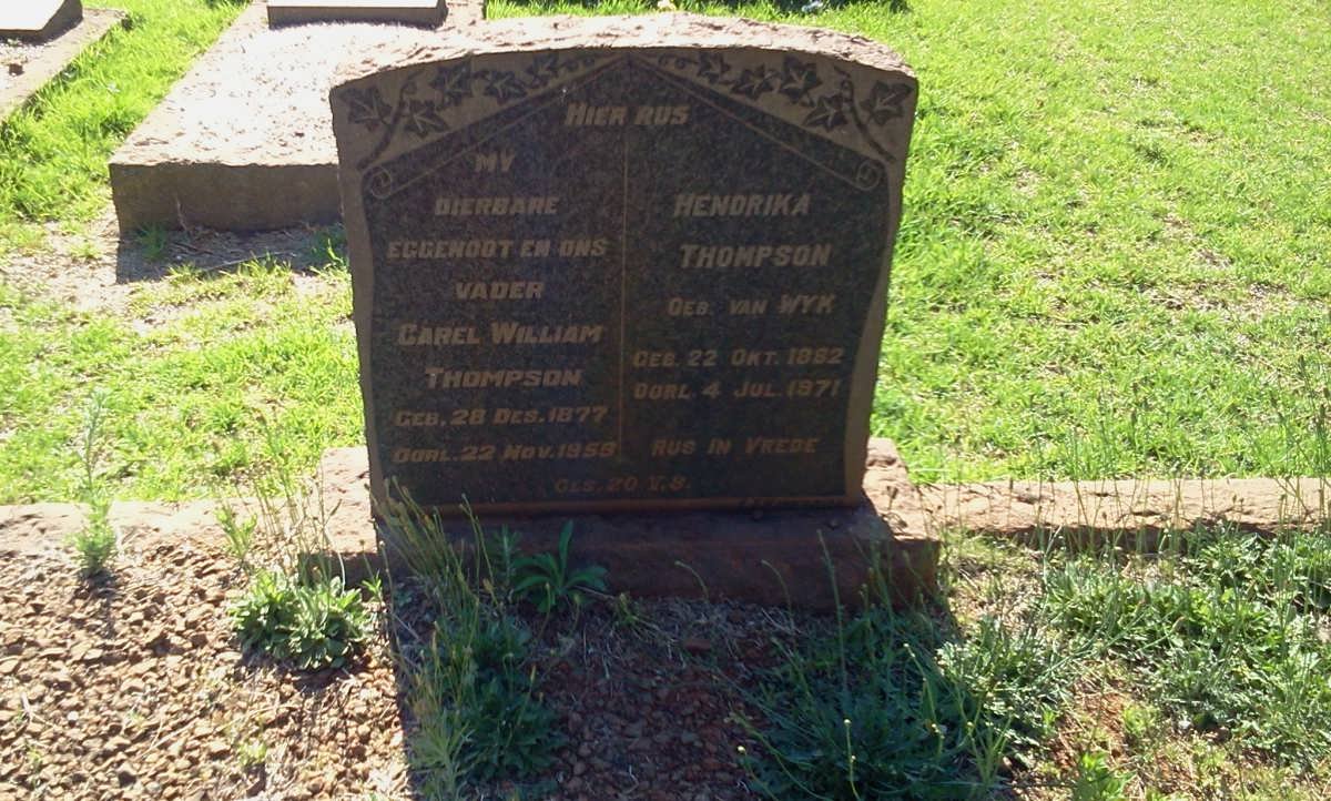 THOMPSON Carel William 1877-195? &amp; Hendrika VAN WYK 1882-1971