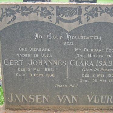 VUUREN Gert Johannes, Jansen van 1894-1966 &amp; Clara Isabella DU PLESSIS 1900-1962