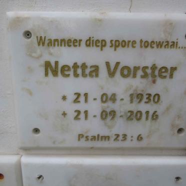 VORSTER Netta 1930-2016