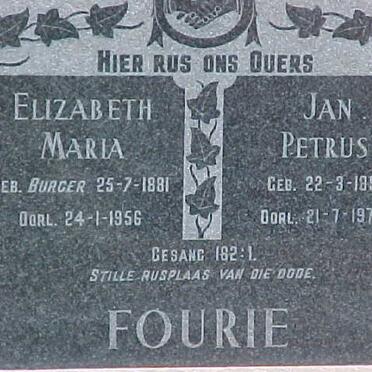 FOURIE Jan Petrus 1891-1975 &amp; Elizabeth Maria BURGER 1881-1956