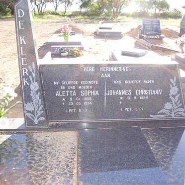KLERK Johannes Christiaan, de 1954-?? &amp; Aletta Sophia 1958-1994