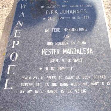 SWANEPOEL Dirk Johannes 1920-1997 &amp; Hester Magdalena V.D. WALT 1924-??