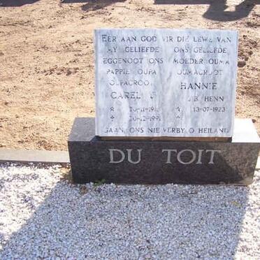 TOIT Carel, du 19??-1991 Hannie HENN 1923-??