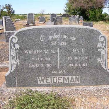 WEIDEMAN Jan L. 1879-1953 &amp; Wilhelmina M. 1881-1965
