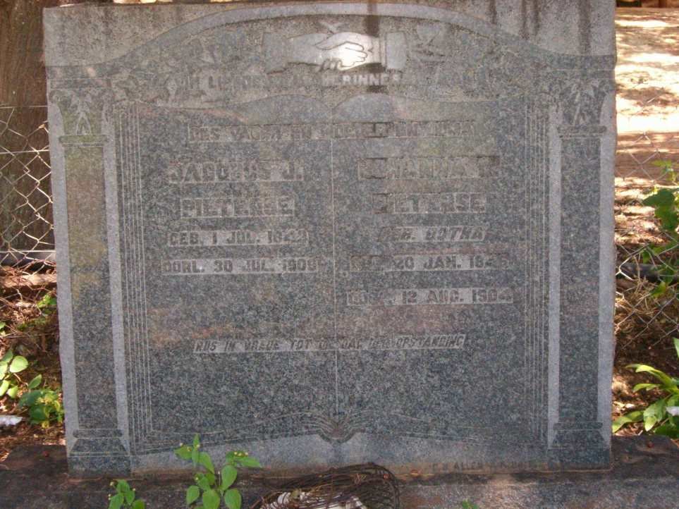 PIETERSE Jacobus J. 1843-1909 & Johanna ? nee BOTHA 1846-1904