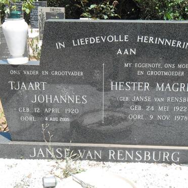 RENSBURG Tjaart Johannes, Janse van 1920-2005 &amp; Hester Magrieta JANSE VAN RENSBURG 1922-1978