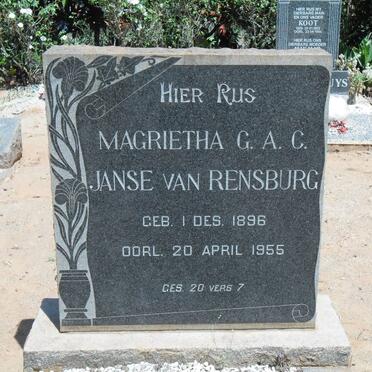 RENSBURG Magrietha G.A.C., Janse van 1896-1955